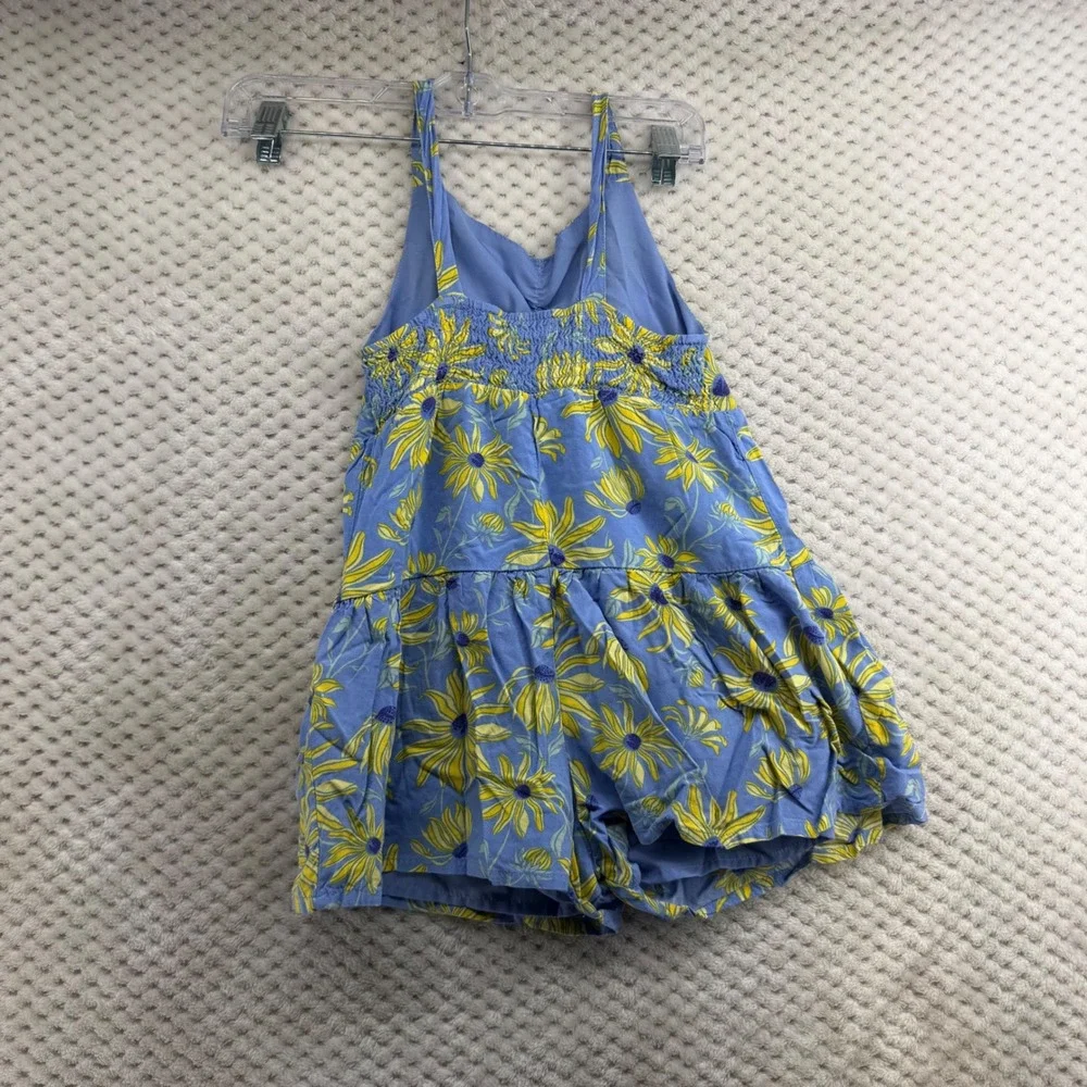 Tommy Bahama Romper Girls M 7/8 Blue Yellow Floral Sunflower Smocked Tiered